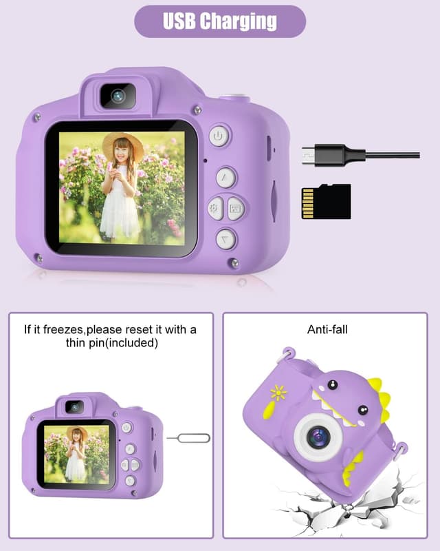 Thumbnail 6 de Hangrui Kids Camera (20MP) with Dual Lens, 2-inch IPS Screen, 1080P Video and Shockproof Silicone Case (Purple)