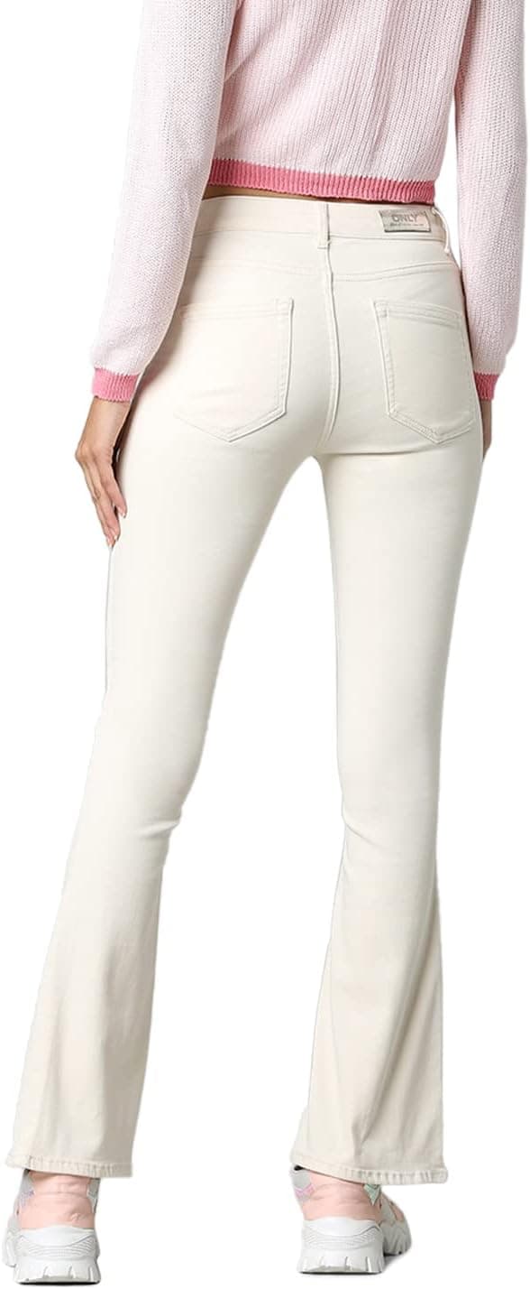 Detalle 2 de ONLY Female Flared-Jeans ONLBLUSH mit mittlerer Taille (ecru) – Stretch-Denim mit Zip-Fly