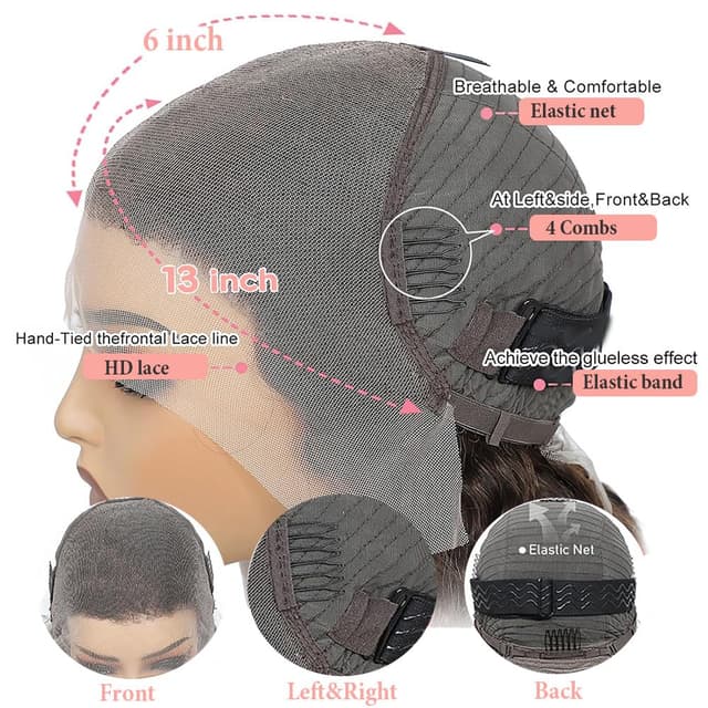 Detalle de annione 30 Inch 13x6 Lace Front Human Hair Wig (200% Density) – Body Wave, Transparent HD Lace, Pre-Plucked