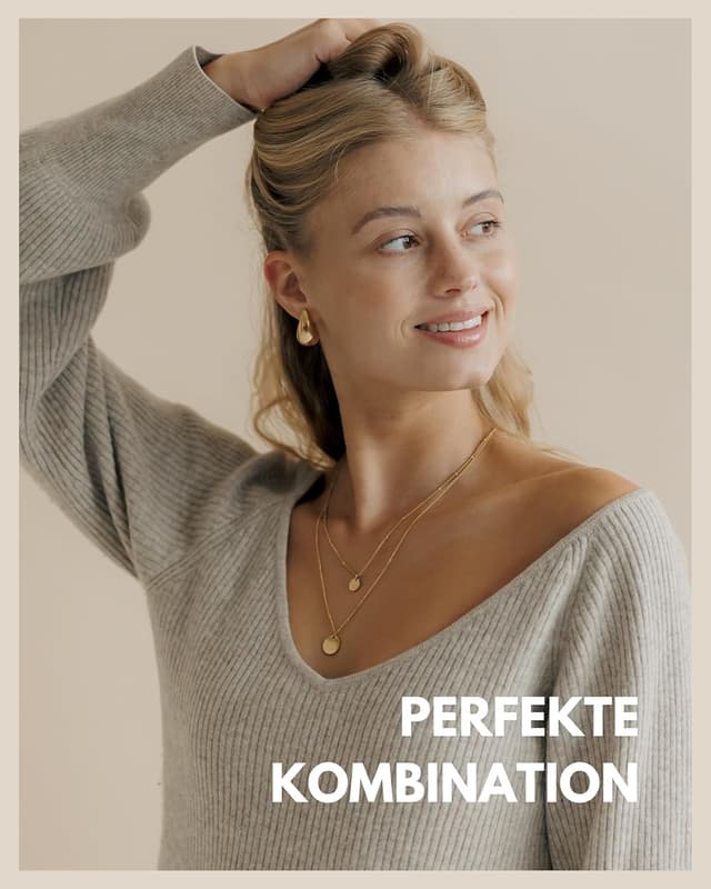 Detalle de Layering Kette mit Plättchen Anhänger – verstellbare Halskette aus 316L Edelstahl (18K vergoldet, Roségold & Silber)