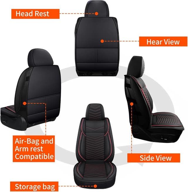 Thumbnail 6 de HChengkikz Nappa Leather Front Car Seat Covers (2-Pack) — Waterproof, Universal Fit, Airbag Compatible