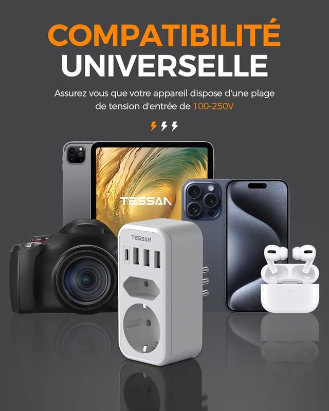 Thumbnail 6 de TESSAN adaptateur prise italienne 6 en 1