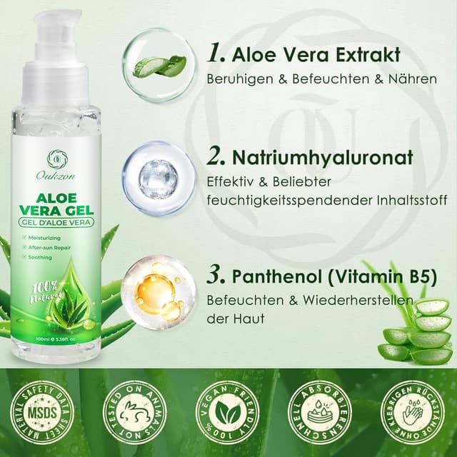 Detalle 2 de Aloe Vera Gel Rein Aloe Vera Gel Portable (100 ml) – natürliches After-Sun Gel für trockene, strapazierte Haut