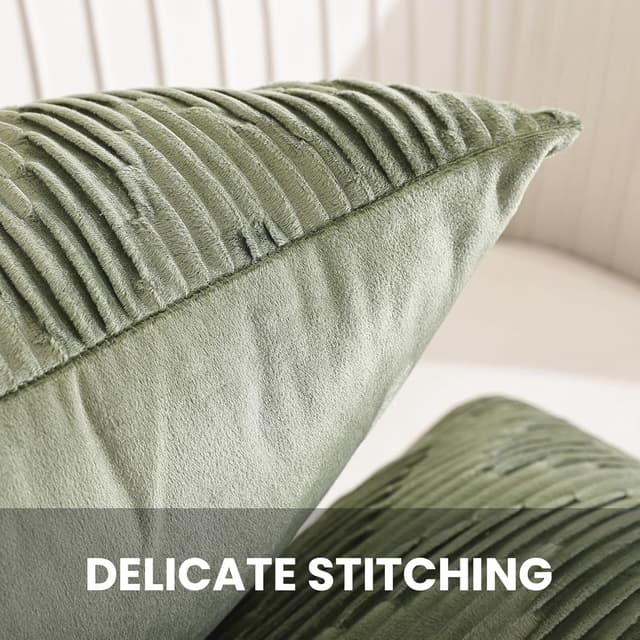 Detalle 2 de Ystyle lot de 2 housses de coussin en velours 40x40 à fermeture éclair cachée, sauge