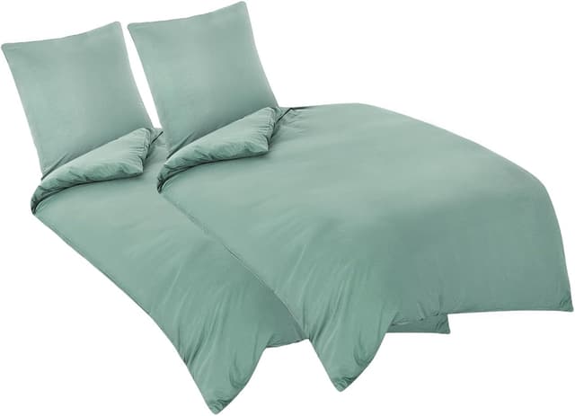 Detalle de Aisbo Bettwäsche 135x200 4-teilig Salbei/Grün aus Mikrofaser mit Reißverschluss (ÖKO-TEX), Kissen 80x80