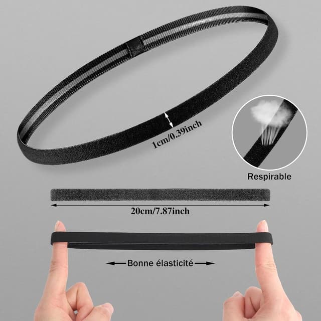 Detalle 2 de 6er-Set Sport-Haarbänder für Herren & Damen – elastisch, rutschhemmend, schwarz