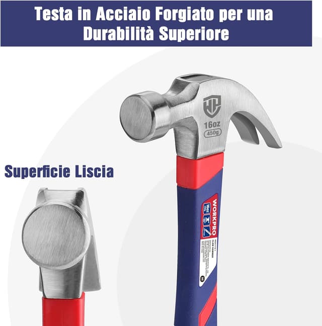 Detalle 2 de WORKPRO Martello carpentiere 2 pezzi 🔨