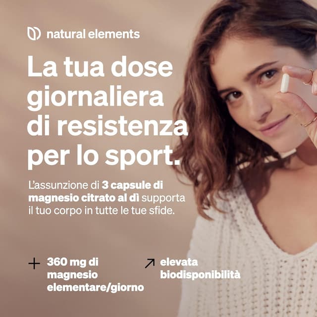 Detalle de Magnesio Citrato Premium in capsule Natural Elements – 2320 mg, con 360 mg di magnesio elementare per dose giornaliera