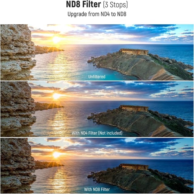 Detalle 2 de NEEWER 67mm UV/CPL/ND Lens Filter Kit (UV + Circular Polariser + ND8) with slim frame and foldable storage case