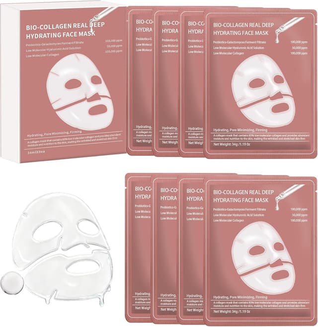 Detalle de 8 Pezzi Maschera Collagene Viso Bio-Collagen Real Deep Mask: collagen mask overnight per idratazione e notte