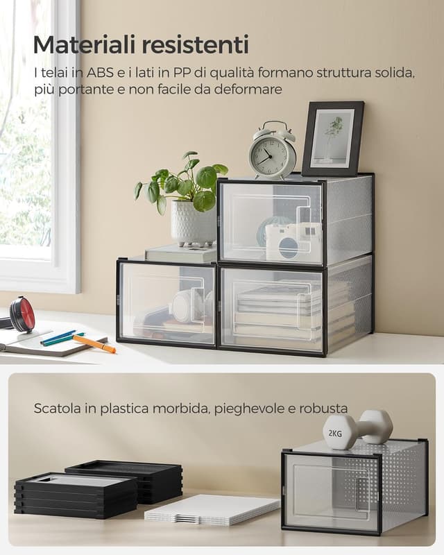 Detalle de SONGMICS Scatole per Scarpe LSP007B18, set da 18 contenitori pieghevoli e impilabili fino alla taglia 46