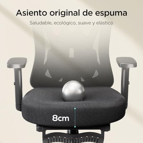 Thumbnail 6 de Hbada P5 Silla de oficina ergonómica negra con soporte lumbar ajustable, reposacabezas y reposapiés