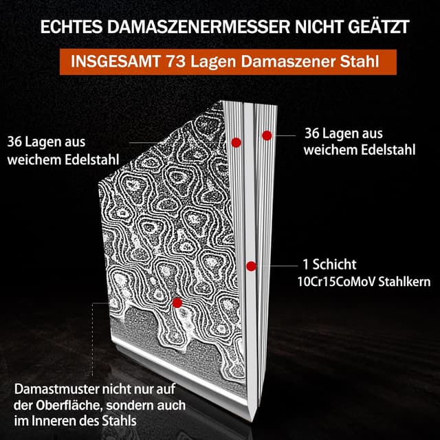 Detalle de Kitory Couteau de chef en acier Damas 20 cm (73 couches) – manche en pakkawood