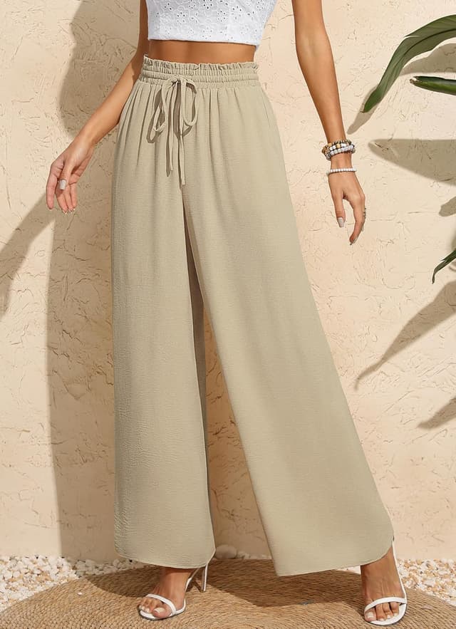 Detalle de BEIGAI Damen Palazzo-Hose mit hoher Taille, Taschen und weitem Bein