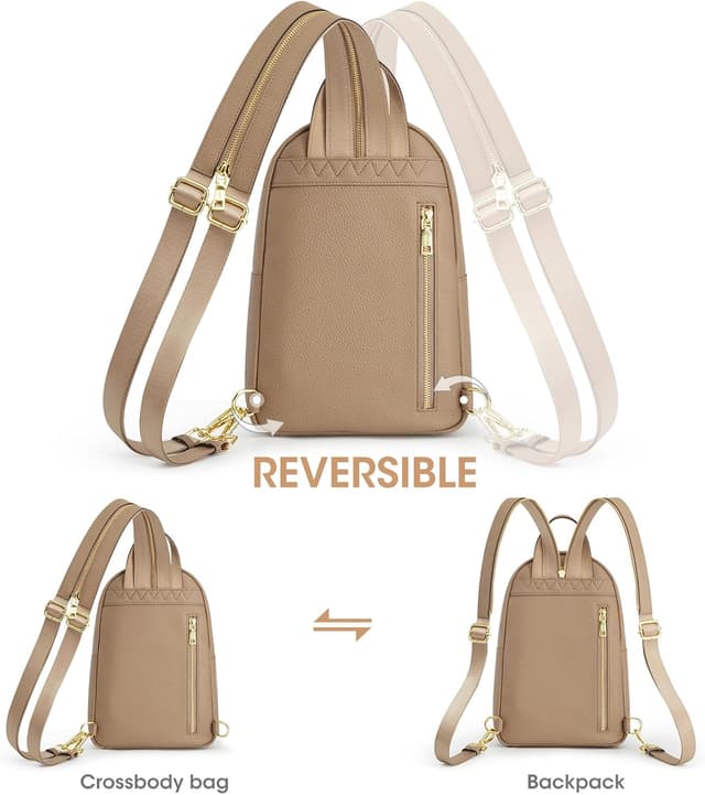 Detalle de Kattee Convertible Crossbody Sling Chest Bag Medium in Genuine Leather with RFID Blocking