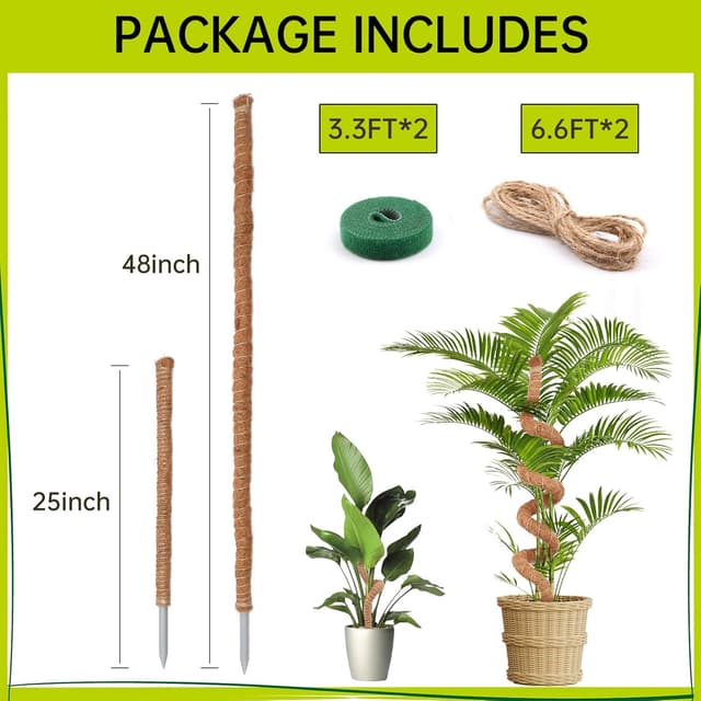 Detalle 2 de Bendable Moss Pole for Plants (Monstera) – Bendable Coco Coir Plant Support Stakes, 2 Pack (25 in/48 in)