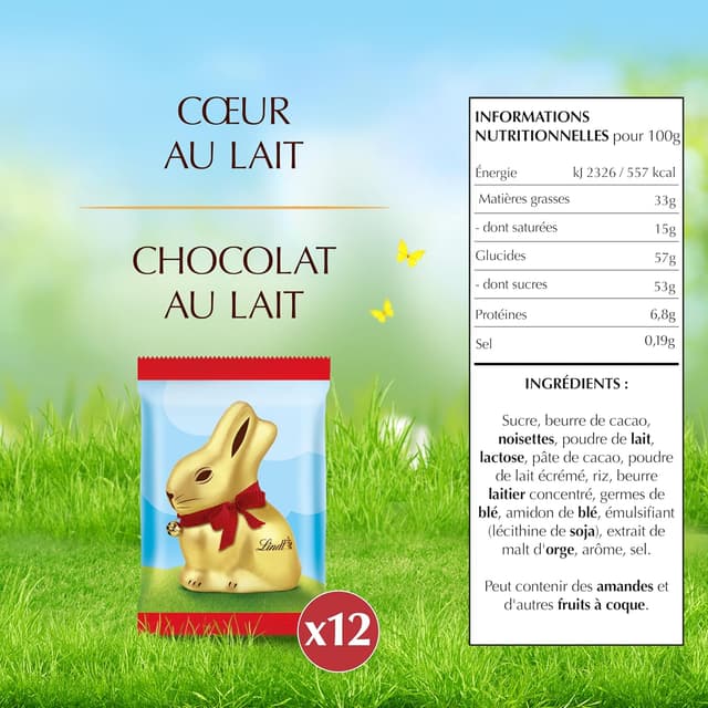 Detalle 2 de Lindt Sachet de moulages LAPIN OR – Chocolat au lait et cœur double lait, idéal Pâques (130 g)