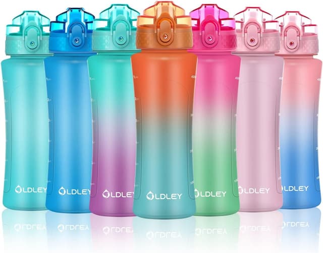 Detalle de OLDLEY 450ml/15oz BPA-free water bottle with straw, time markings and one-touch lid