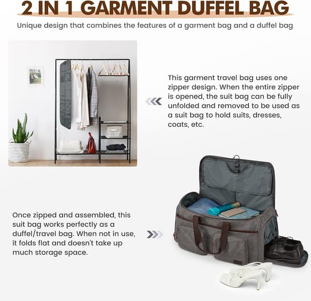 Detalle 2 de S-ZONE borsa da viaggio 3 in 1 convertibile con scomparti per indumenti, scarpe e beauty case