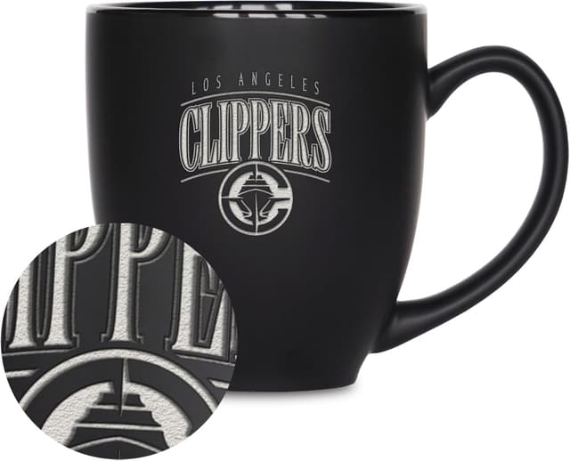 Detalle de Rico Industries NBA Basketball 15oz Matte Black Ceramic Bistro Mug (Hot or Cold) – Dishwasher & Microwave Safe