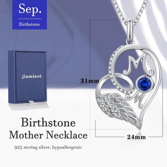 Thumbnail 6 de jiamiaoi 18K Weißgold-plattierte Herz-Kette mit 925 Silberkette und Geburtsstein (31 × 24 mm) – Halskette für Damen