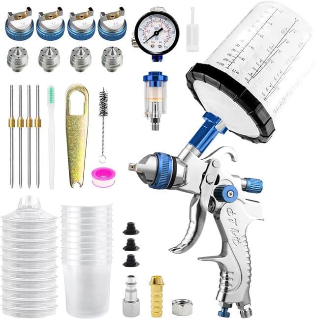 Detalle de BENTOHKLE Pistola a spruzzo HVLP con 10 tazze usa e getta da 650 ml e 4 ugelli (1,4 / 1,7 / 2,0 / 2,5 mm)