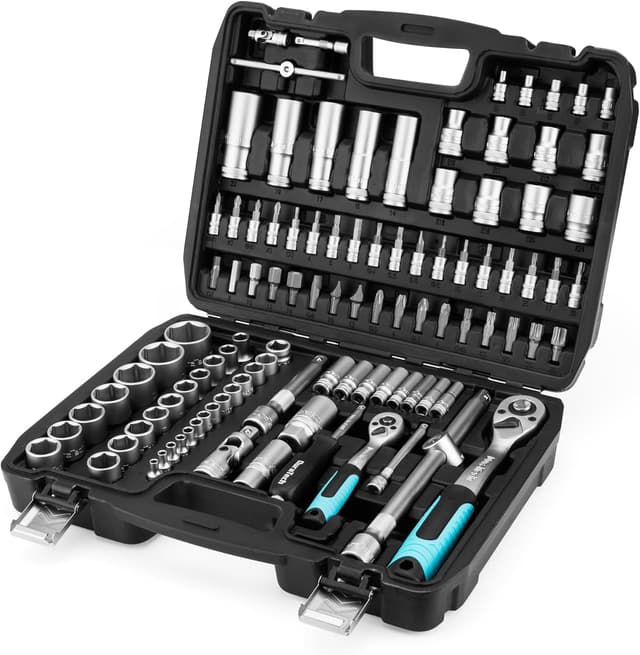 Detalle de DURATECH set di chiavi a bussola 108 pezzi con cricchetto 72 denti 1/2” e 1/4” in Cr-V