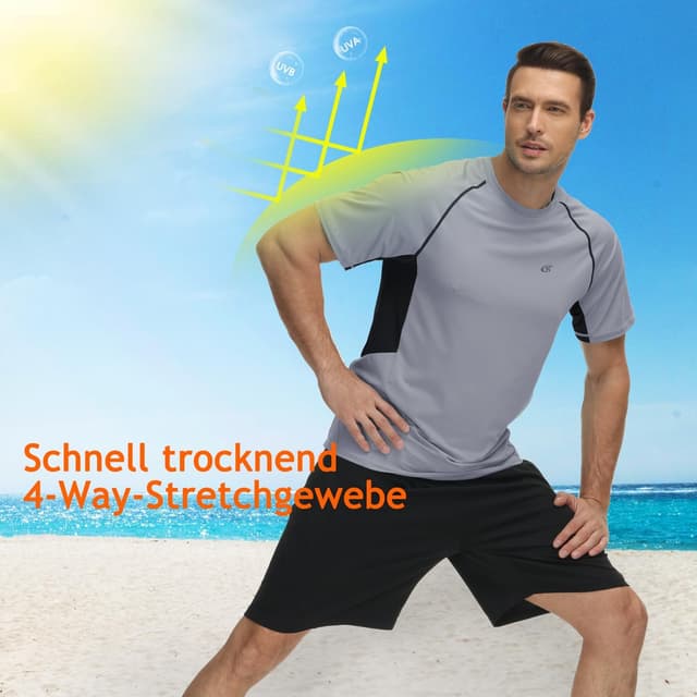 Detalle de Huayuzh Herren UV-Rashguard-Shirt – Schnelltrocknendes Schwimm- und Surftop mit 4-Wege-Stretch