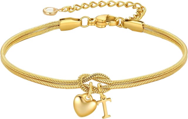 Detalle de TINGN Knoten-Armband Gold Damen & Mädchen – 18K vergoldetes Buchstabenarmband mit Herz-Anhänger