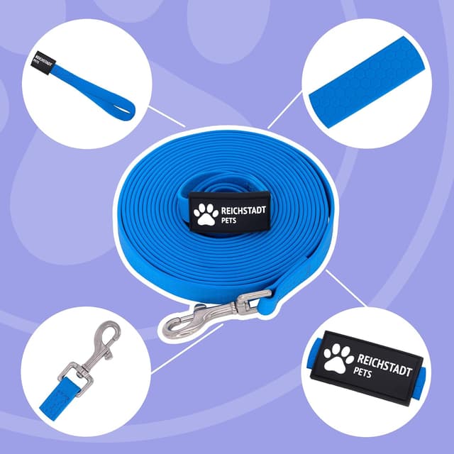 Detalle 2 de Reichstadt Pets guinzaglio robusto in PVC per cani impermeabile con moschettone inox girevole 360° Blue, 5 m