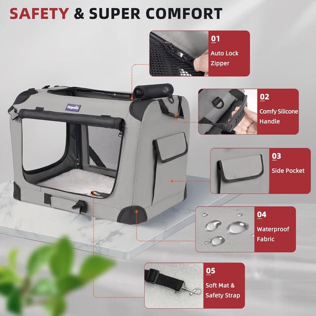 Detalle 2 de Petprsco Large Cat Carrier for 2 Cats & Small Dogs (60x42x42cm) – Soft Foldable Travel Carrier