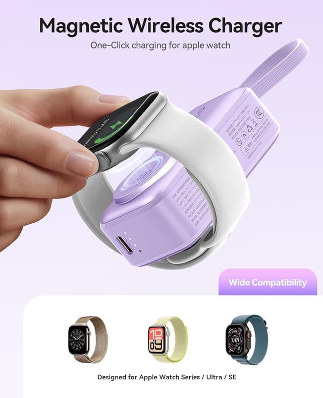 Detalle de ORICO Mini Power Bank 5000 mAh (PD 22,5 W) avec USB-C pliable et câble intégré, violet