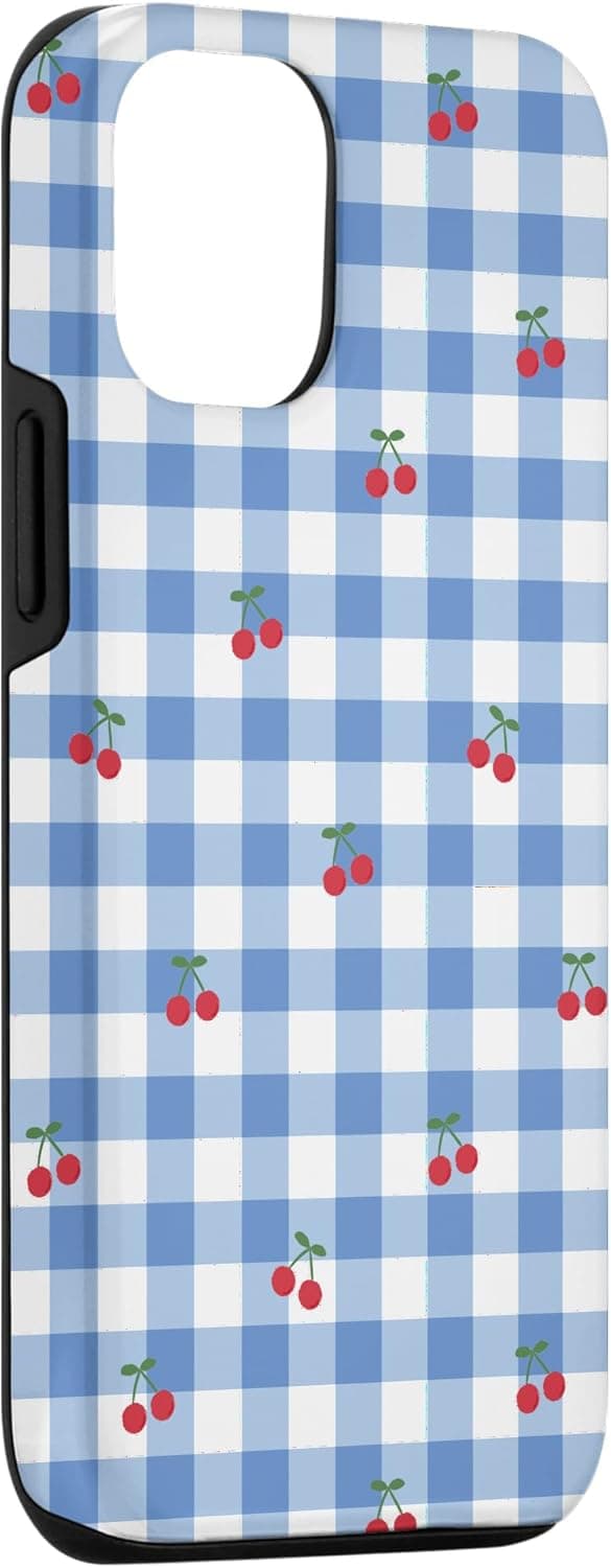 Detalle de Coque Motif Vichy Bleu Rétro Cerises Rouges pour iPhone 12 / 12 Pro
