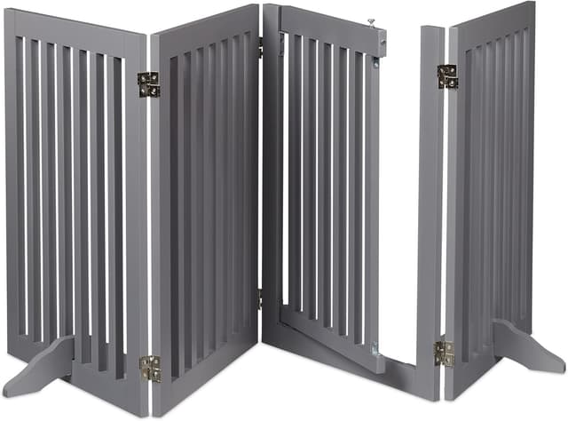 Detalle de Relaxdays Absperrgitter mit Tür, freistehend für Hunde (HxB: 70x207 cm, faltbar, grau)