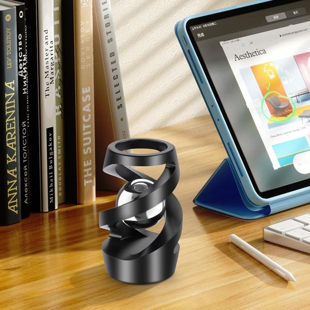 Detalle de Upgraded Kinetic Desk Toys Kinetic Spinning Desk Toy (Black Silver) — Metal Alloy Fidget for Office & Focus