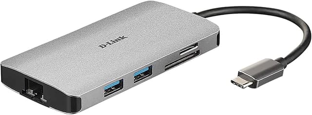 Detalle de D-Link DUB-M810 Hub USB-C 8 en 1 con HDMI 4K y LAN Ethernet 🌐