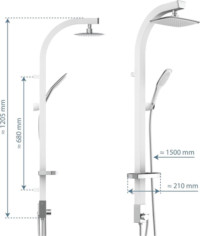 Detalle de HOGA set doccia a pioggia con soffione e doccetta bianco, colonna in alluminio