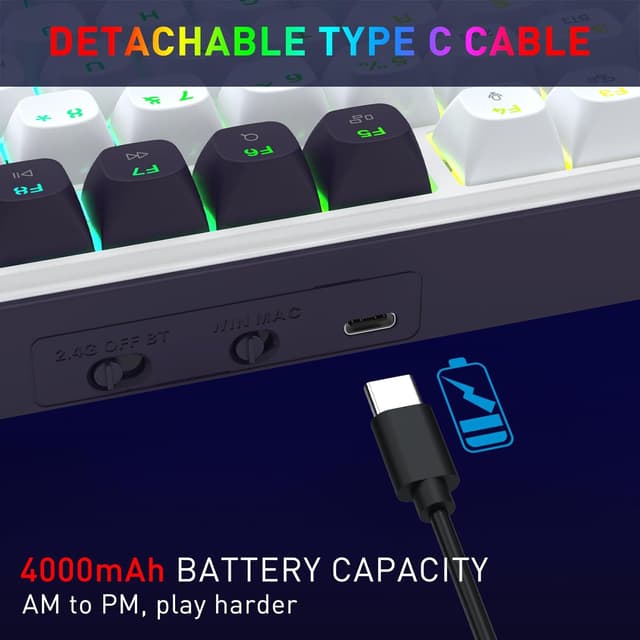 Detalle de Redragon K744 Pro clavier de jeu sans fil RVB 99 touches mécanique (3 modes) à prises remplaçables à chaud