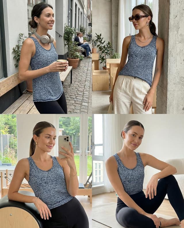 Detalle de Women’s loose fit workout tank tops (racerback) with UPF50+ mesh backless design, S–3XL