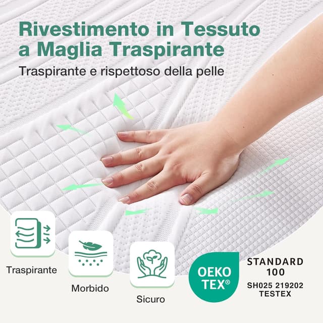 Detalle de Novilla Topper matrimoniale 160x200 in memory foam e schiuma di supporto, altezza 7,5 cm, rivestimento sfoderabile e lavabile