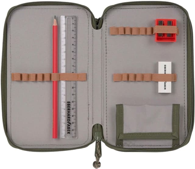 Detalle de LÄSSIG Triple Federmäppchen (Unique Olive) mit Inhalt, 20-teilig