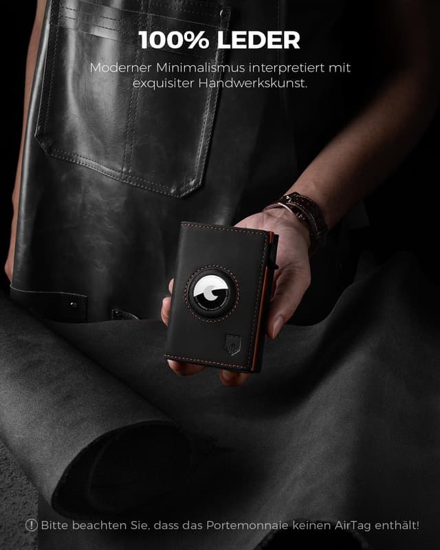 Thumbnail 6 de DODENSHA AirTag porte-cartes homme avec protection RFID/NFC et porte-monnaie (Noir/orange)