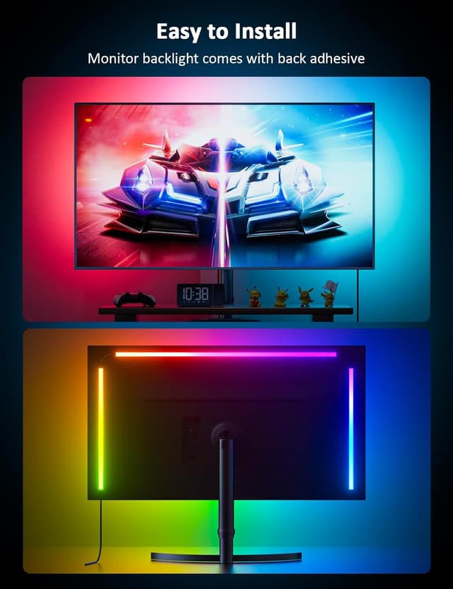 Detalle 2 de Meewata Monitor Hintergrundbeleuchtung für 27-Zoll: USB-LED-Streifen mit Farbsynchronisation unter Windows