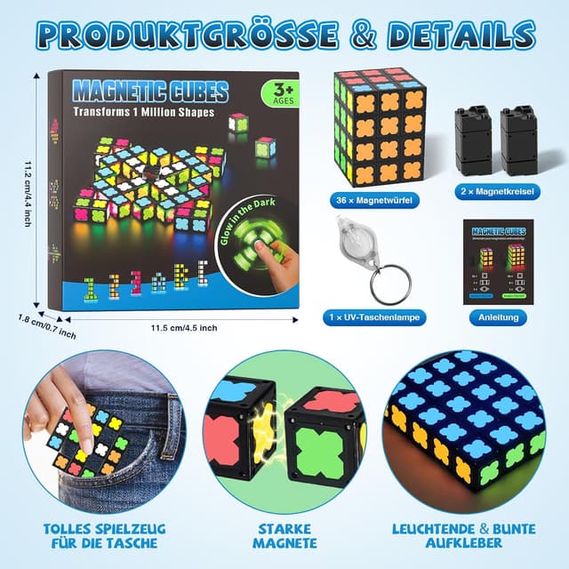 Thumbnail 6 de Magnetische Fidget Toys mit 36 im Dunkeln leuchtenden Magnetmodulen – Fidget Spinner für Kinder, Teens & Erwachsene