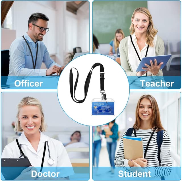Thumbnail 6 de Vicloon Porta Badge Retrattile 4 pezzi con cordino: porta ID da collo impermeabile e rigido trasparente