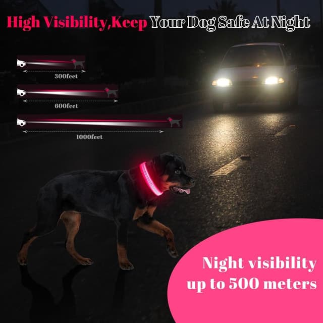 Detalle 2 de Sugiifamy Light Up Dog Collar (Pink, Large) with USB rechargeable LED and 3 flashing modes