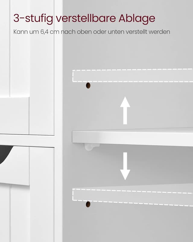 Detalle de VASAGLE Badezimmerschrank LHC41W mit 4 Schubladen, Tür & verstellbarer Ablage (30 x 55 x 82 cm) – schmaler Badschrank