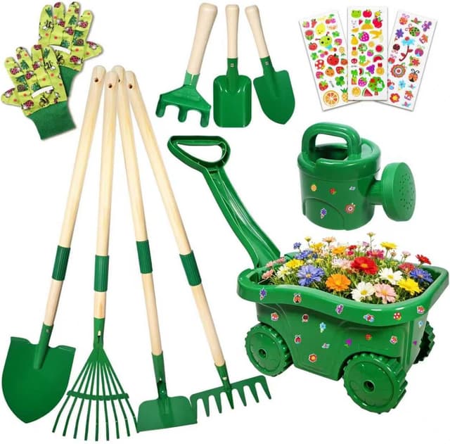 Detalle de HILKKET Kinderschubkarre Gartenwerkzeug Set 13-teilig