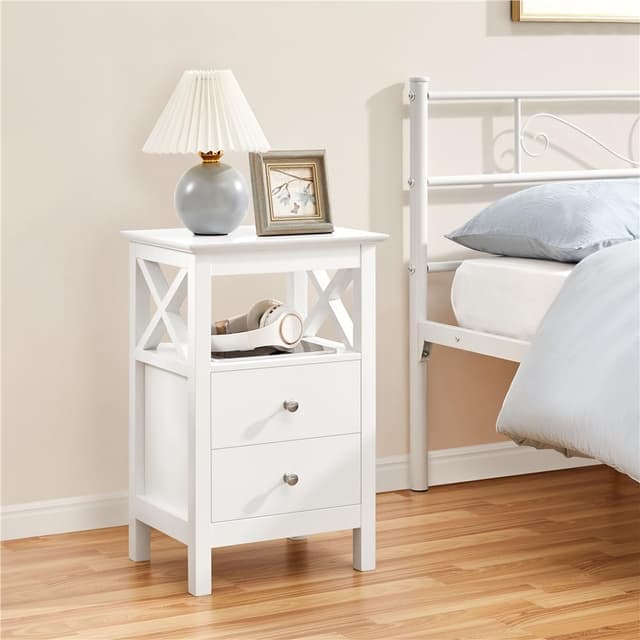 Detalle 2 de Yaheetech Mesita de Noche blanca 40x30x60 cm