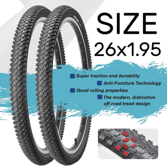 Detalle de Hycline 2-Pack Mountain Bike Tires Set (26x1.95) with Inner Tubes & Tire Levers